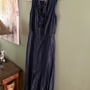 New York & Company Dark Blue Lace-Up Maxi Dress